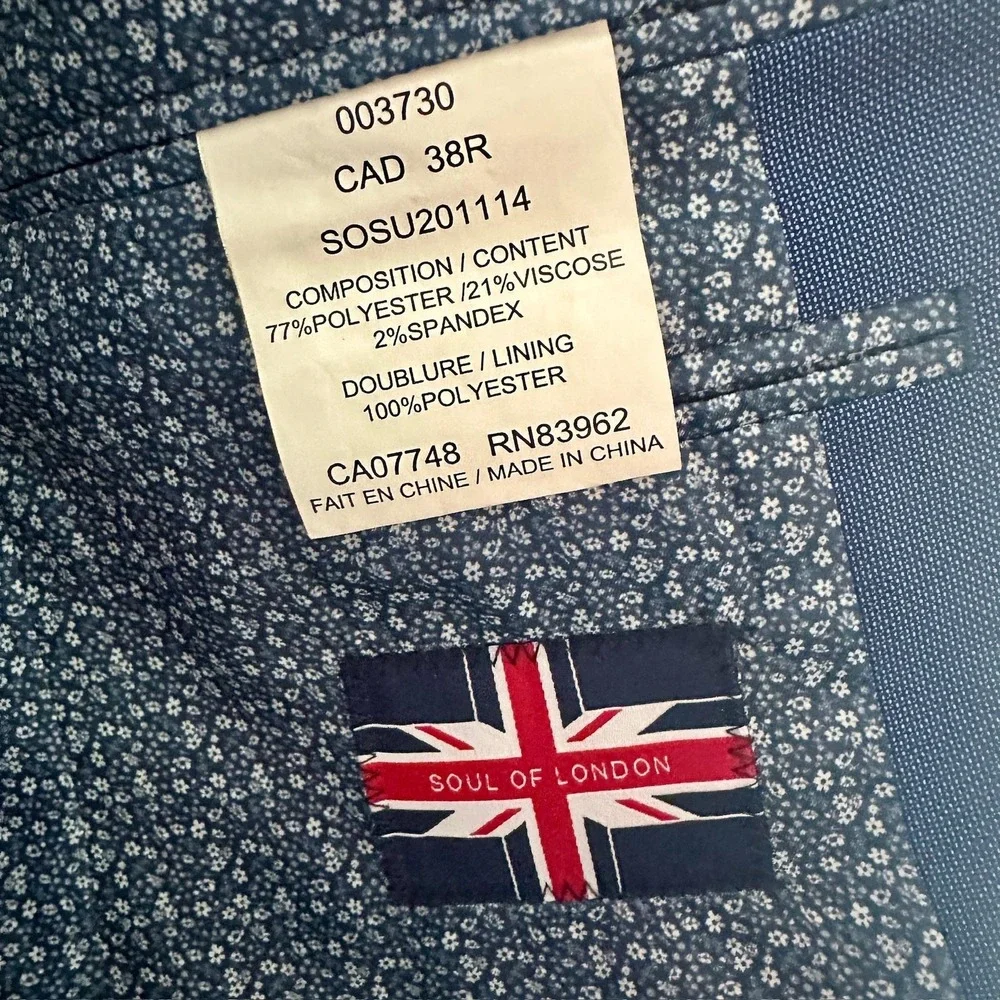 Soul of‎ London Blazer Mens 38R Slim Fit 7 Drop Sport Coat Jacket Floral Lined